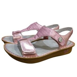 Alegria Kendra Pink Metallic Leather Wedge Sandals Womens 41